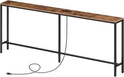 Skinny Console Table with Power Outlets, 70.9'' Narrow Sofa Table, behind Couch T