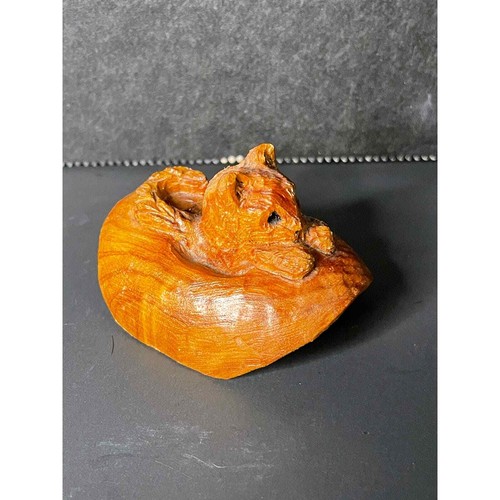 Kitty in a Cowboy Hat Hand Carved Miniature Artist Signed Jan Low 1985