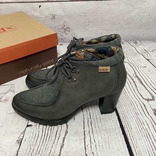 Pikolinos Boots Womens Size 11 42 Gray Connelly W3E-7609c1 Lead Block Heel Tie - Picture 4 of 10