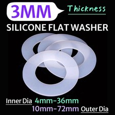 3MM THICK WHITE SILICONE HIGH TEMP FLAT RING RUBBER WASHER SEAL GASKETS