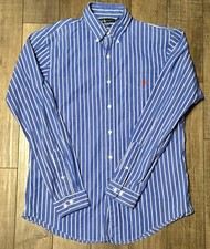 Ralph Lauren Button Down Shirt Men's Custom Fit 16/L Blue White Stripe