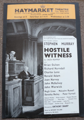 Hostile Witness, Stephen Murray, Haymarket Theatre Original Poster, 1964