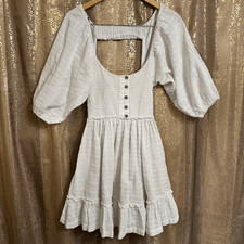 Free People Summer Picnic White Cottage Peasant Mini Dress Cotton XS