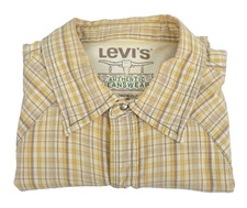 Vtg Levis Mens Western Shirt Size L Pearl Snap Short Sleeves Yellow/Brown Plaid