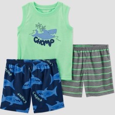 Carter's Just One You Toddler Boys 3pc Sharks Striped Pajama Set 2T Blue/Green
