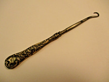 Antique Vintage Button Hook Sterling Silver Handle English Ornate Floral Pattern