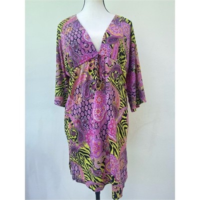 Luli Fama Pink & Yellow Animal Mandala Print Cover Up Dress Size Medium