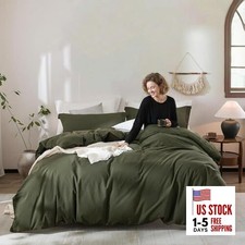 Olive Green Duvet Cover Queen Size, Queen 90" x 90" Olive Green-no Comforter