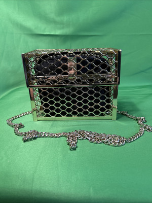 Zara Women s Gold Metallic Box Crossbody Clutch 