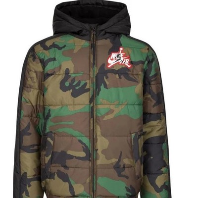 NIKE AIR JORDAN JUMPMAN CLASSIC CAMO BOYS WINTER HOODED JACKET LARGE