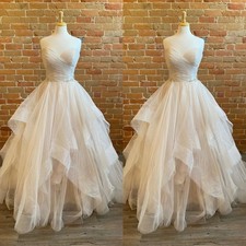 Elegant Wedding Dresses Sleeveless Ruffles Tulle A Line Sweep Train Bridal Gowns