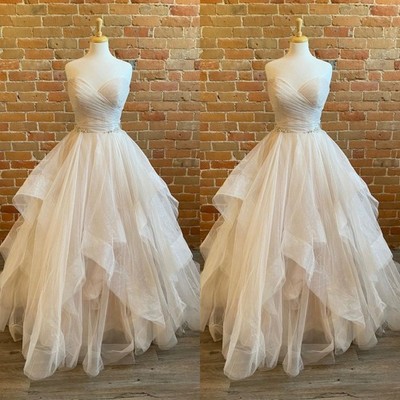 Elegant Wedding Dresses Sleeveless Ruffles Tulle A Line Sweep Train Bridal Gowns