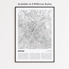 Wuhan City Map Print, Hubei Travel Poster, Modern Map, Wall Decor Art
