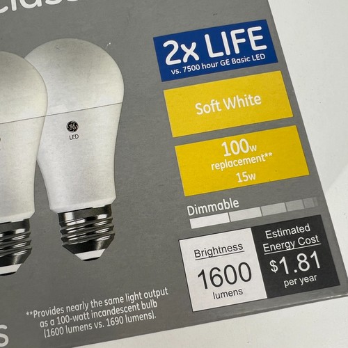 GE Classic LED Light Bulbs 100 Watt Dimmable Soft White A19 Medium Base (4 Pack) - Bild 4 von 9