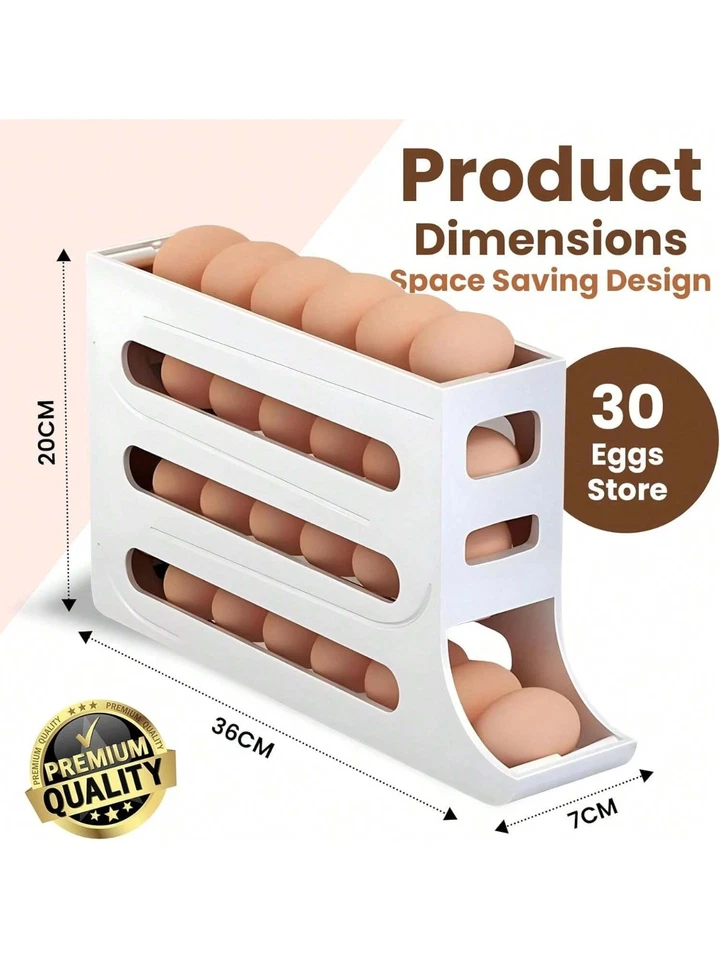 Dispensador de huevos para refrigerador enrollable de 4 niveles soporte automático para huevos enrollable estante de almacenamiento Foto 4 de 4