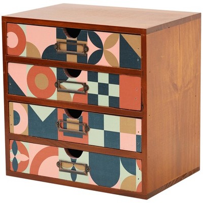 Mid-Century Modern Geometric Pattern Desk Organizer - Earth Tone Desktop Stor...
