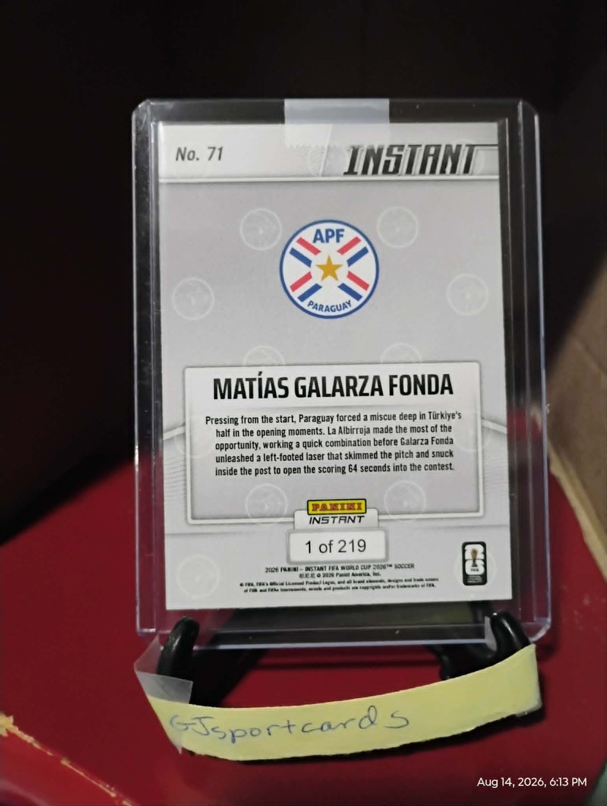 2026 Panini Instant FIFA World Cup #71 Matias Galarza Fonda Paraguay PR:219 view 2