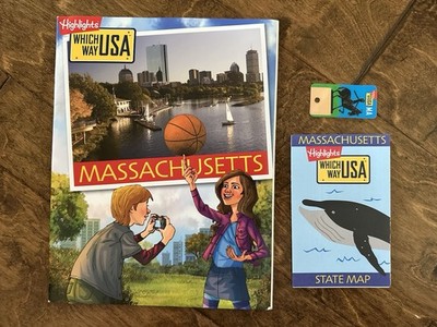 NEW! Highlights Which Way USA Puzzle Book   MASSACHUSETTS   with map and key tag