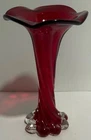 Vintage Murano Swirled Red/White Glass Vase 7 1/2"H