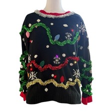 Blizzard Bay XL Light Up Ugly Christmas Sweater Tinsel Garland Snowflake Novelty