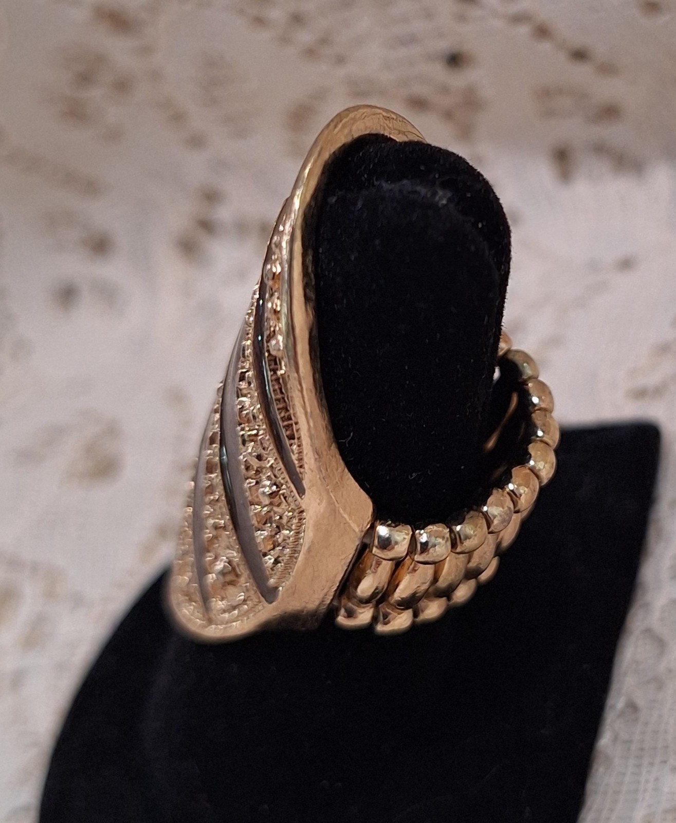 Gold-Tone Chevron Pattern Adjustable Statement Ri… - image 4