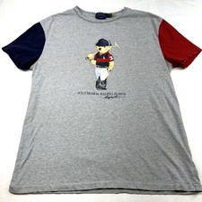 Ralph Lauren Polo Bear T-Shirt Large Red Blue Colorblock Classic Comfy City USA
