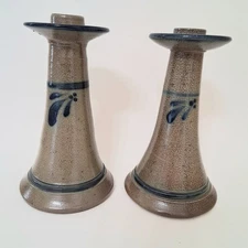 Rowe Pottery Works Salt Glaze Stoneware Candlesticks