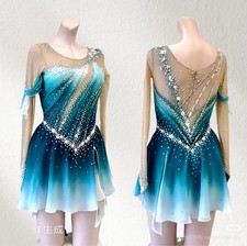 Ice skating dress Competition Figure Skating Twirling Costume blue dyeing