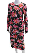 Jonathan Cohen Women Bodycon Floral Crew Neck Long Sleeve Mid-Calf Dress Size XL