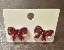 Glitter Multicolor Womans Girls Bowknot Stud Earrings