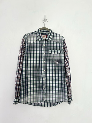Joe Browns Hemd Herren Western Karo Kontrastfarbe Ellenbogen Patch Fade Baumwolle UK L