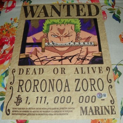 Chris Sabat Roronoa Zoro One Piece Signed Wanted Poster 11 1/2 x 16 Auto Beckett