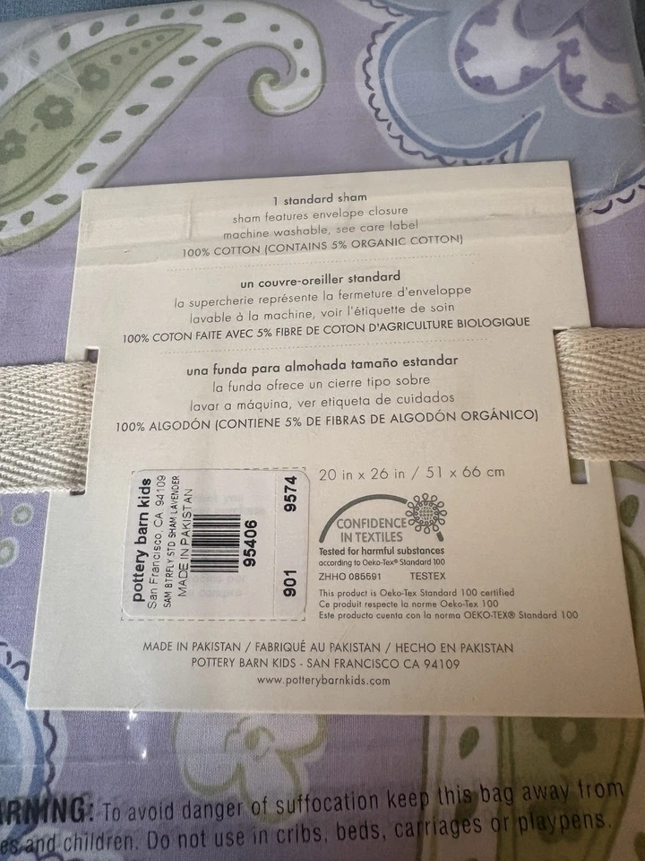 Pottery Barn Kids Samantha Sham Lavanda Mariposa Paisley Estándar Chica Nuevo con Etiquetas Foto 4 de 4