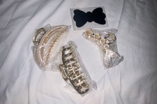 Set of 3 Assorted Gold-Tone Metal Hair Claw Clips with Rhinestone Detailing