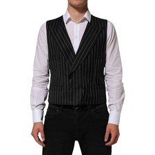 DOLCE & GABBANA Vest Black Stripes Wool Dress Men Waistcoat IT50/US40/L 4430usd