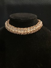Vintage Glass Beaded Pearl and rhinestones Sweater Collar 13 3/4 - 16 1/4 inches