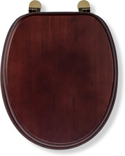 Solid Pine Toilet Seat with Mahogany Effect - Oval Solid Wood Toilet Seats fo...