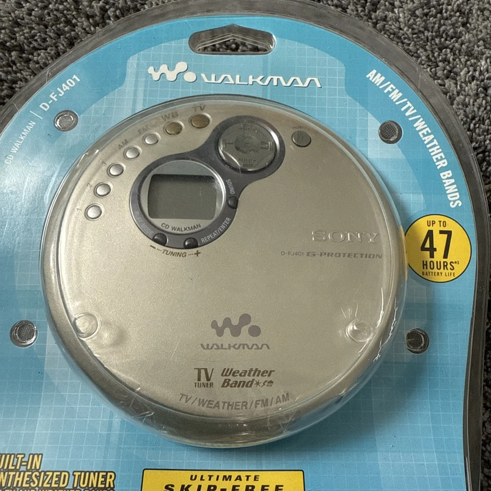 Reproductor de CD portátil Sony D-FJ041 Walkman sintonizador AM/FM plateado sellado de fábrica Foto 3 de 4