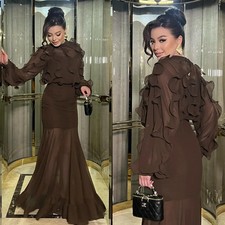 Prom Dresses Long Sleeves Mermaid Party Gowns Chiffon Pleat Ruched Evening Dress
