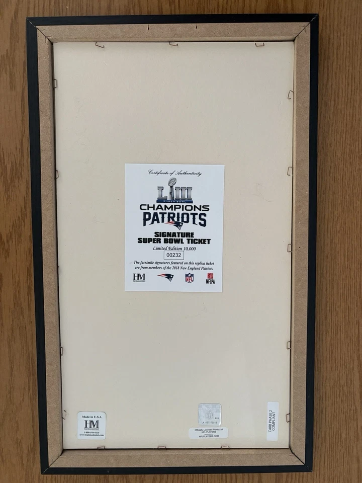 Placa de firmas facsímil de los New England Patriots SB LIII Highland Mint 232/10000 Foto 2 de 2