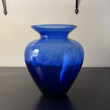 Hand Blown Cobalt Blue Glass Vase 9 Tall