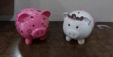 Ceramic FAB Ballerina Piggy Bank  & Target Pink Pig Bank Lot Of 2