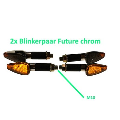 Set 4x LED Miniblinker Future chrom E-geprüft M10 12V für Yamaha DT 125 R Bj. 96