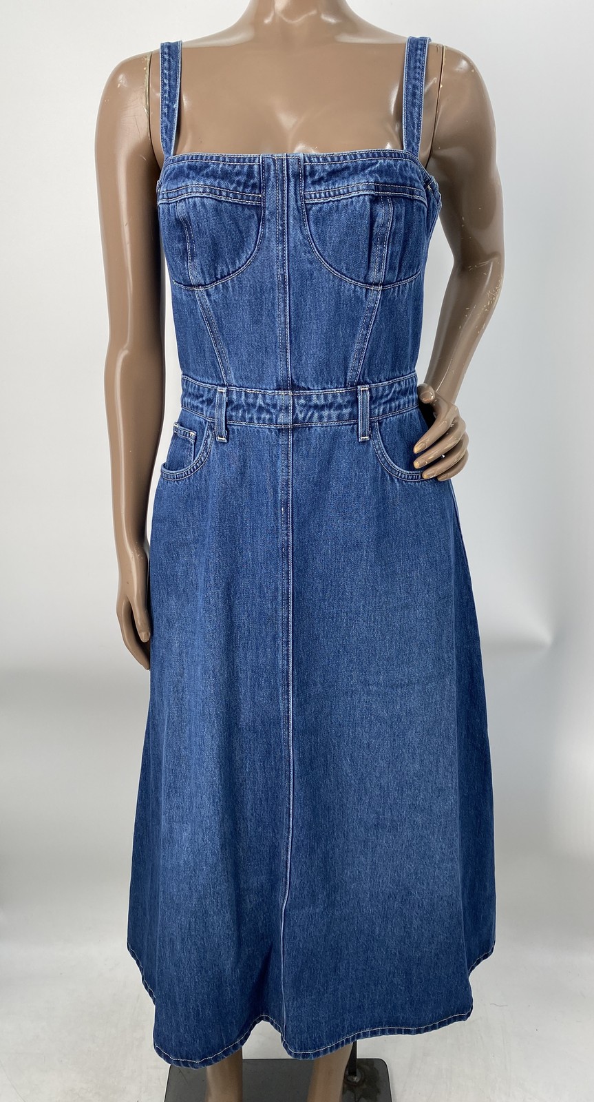 L'Agence Womens Midi Dress Dawkins Blue Size 4 Jovie Bustier Denim Square Neck