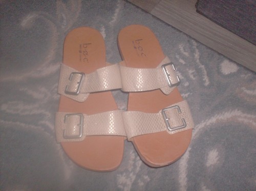 Boc Born Concept Size 8M Gold/Tan Two Strap Slide Sandals Adjustable Straps