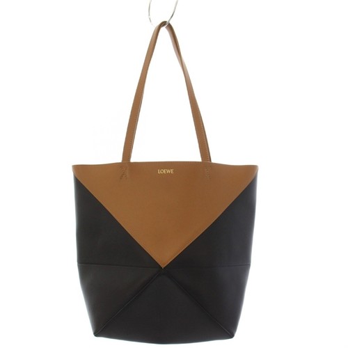 LOEWE Puzzle Fold Tote Bag Medium Leather Black Brown KH OH Ladies