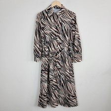 Zara Shirt Dress Womens S Multi Animal Print Button Up Belted Long Sleeve