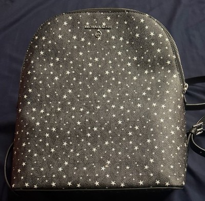 Michael Kors Black  Backpack Silver Hardware Leather Shoulder Straps