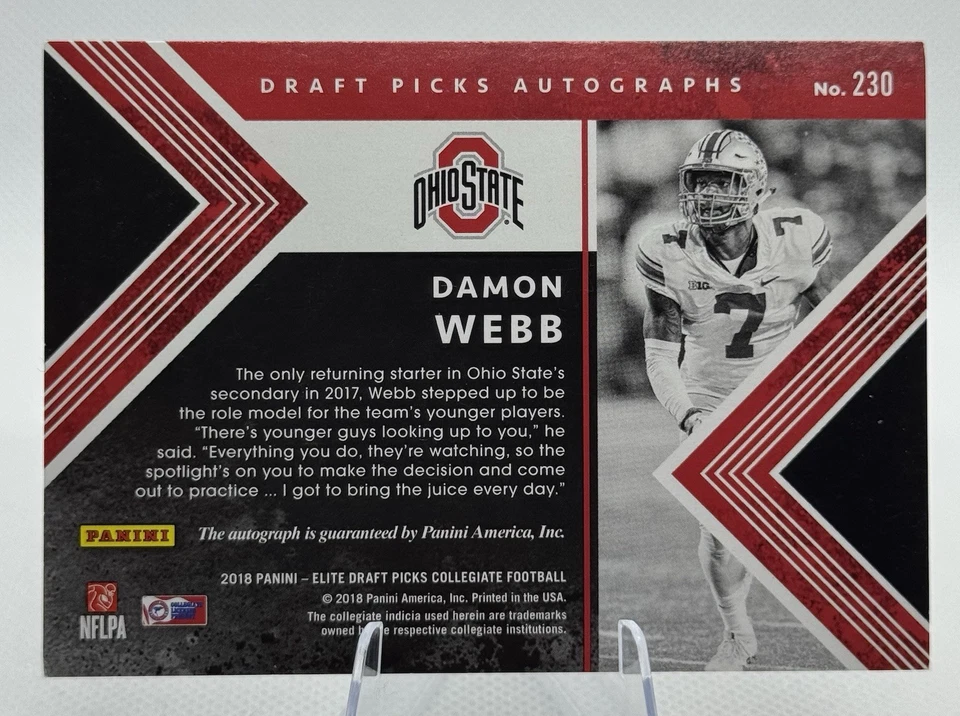 2018 Panini Elite Draft Picks - Draft Picks Damon Webb #230 Autographs (AU, RC) - Image 2 of 2