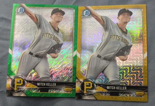 Mitch Keller 2018 Bowman Chrome Prospect GOLD MOJO #/50 & GREEN SHIMMER #/99 RCs
